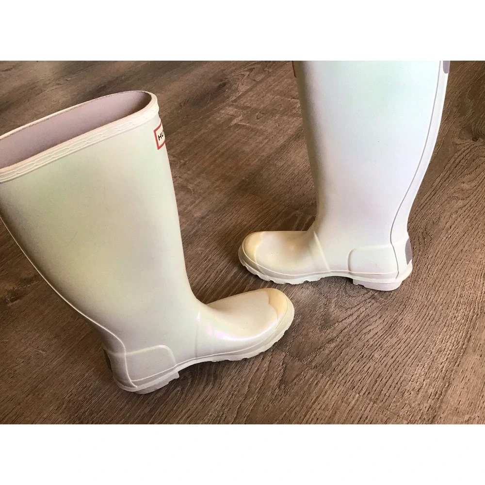 Hunter Youth Girls Size 5 Rain Boots White Pearlescent Nebula Size Kids Boot